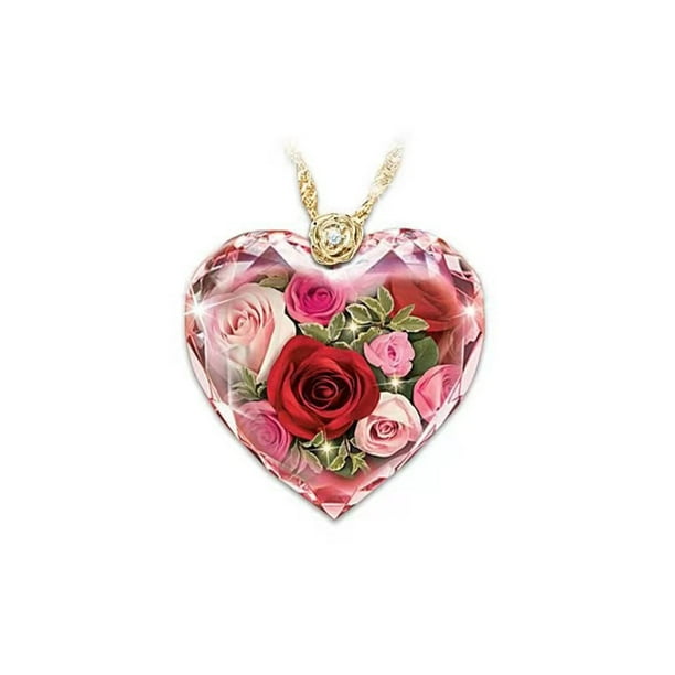 Fashion Crystal Floral Heart Necklace Chic 18k Gold Plated Chain Pendant Jewelry Fashion Crystal Floral Heart Necklace Chic 18k Gold Plated Chain Pendant Jewelry